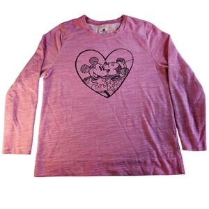 DISNEY PARKS Mickey Minnie Sweatshirt Womens XL Pink Cotton Kiss Heart Valentine
